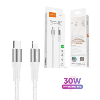 Vidvie CB4038C&i 30W Καλώδιο Φόρτισης και Μεταφοράς Δεδομένων Type-C Σε USB Lightning (2M) - Χρώμα: Λέυκο