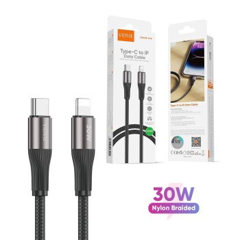 Vidvie CB4038C&i 30W Καλώδιο Φόρτισης και Μεταφοράς Δεδομένων Type-C Σε USB Lightning (3M) - Χρώμα: Μάυρο