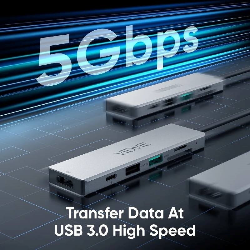 Vidvie 6IN1 USB-C Docking Station με HDMI 4K PD 100W και SD/TF Ασημί (HUB03)