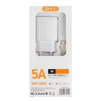 BYZ U40 DAY2002 Φορτιστής Ταξιδιού USΒ και Καλώδιο Lightning Σετ / Traveling USB Charger with Charging Cable Lightning Set 5A / 1Μ - Χρώμα : Λευκό