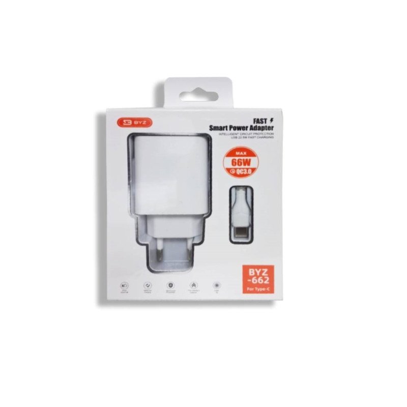 BYZ 662 Fast Charging Φορτιστής με Θύρα USB-A και Καλώδιο USB TYPE-C 5.0A /22.5W - Χρώμα: Λευκό