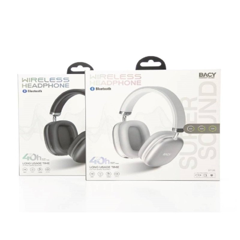 BACY BT-08 Ασύρματα Ακουστικά On Ear με 40 ώρες Λειτουργίας και Quick Charge - Μαύρο