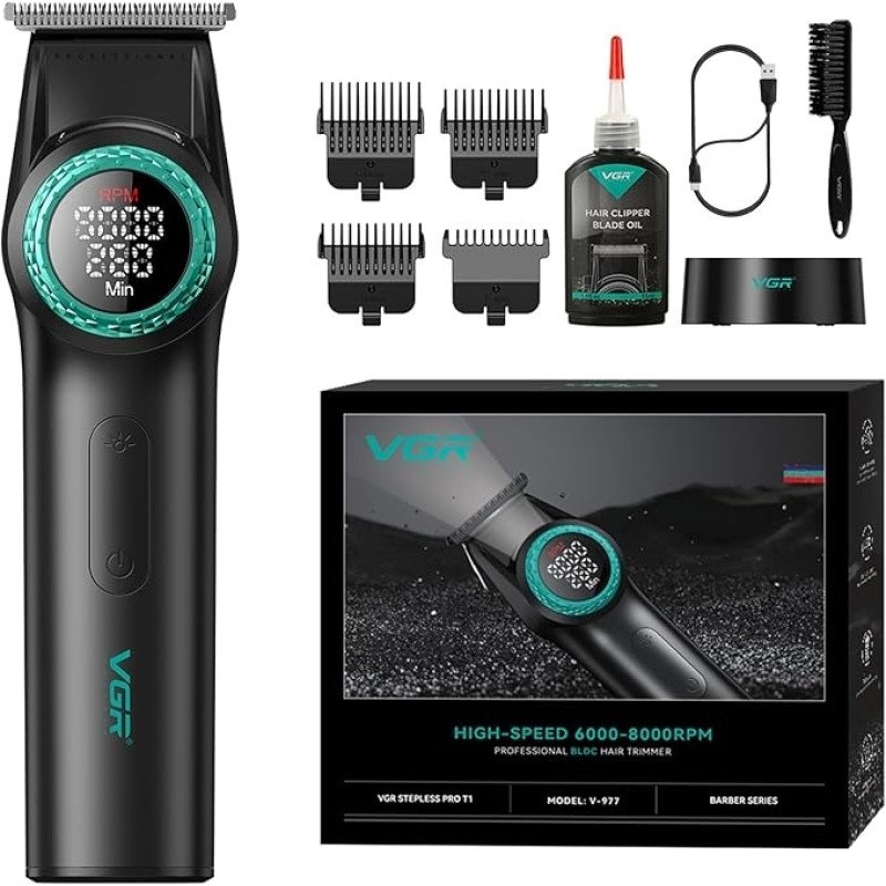 Vgr V-977 Επαγγελματική Επαναφορτιζόμενη Κουρευτική Μηχανή Με 4 Κλίπερς - Μαύρο