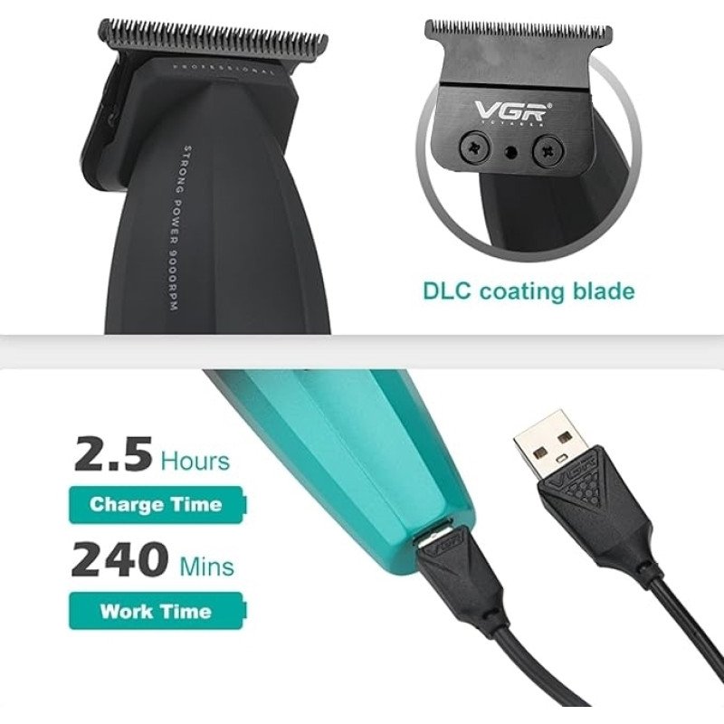 Vgr V-906 Επαγγελματική Επαναφορτιζόμενη Κουρευτική Μηχανή Με 3 Κλίπερς - Πράσινο