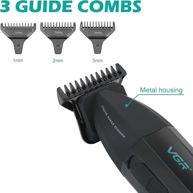 Vgr V-906 Επαγγελματική Επαναφορτιζόμενη Κουρευτική Μηχανή Με 3 Κλίπερς - Πράσινο