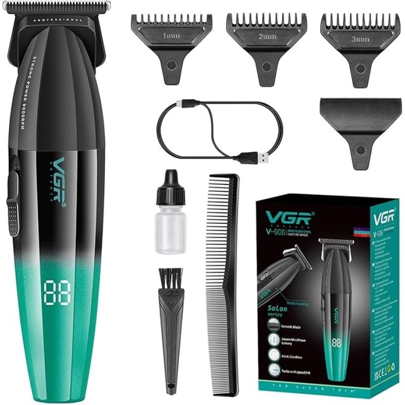 Vgr V-906 Επαγγελματική Επαναφορτιζόμενη Κουρευτική Μηχανή Με 3 Κλίπερς - Πράσινο