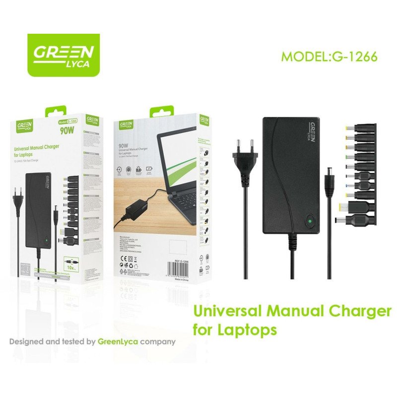 Green-Lyca G1266 90W Auto-Voltage Regulating Multi-Function Laptop Charger 10-Pin