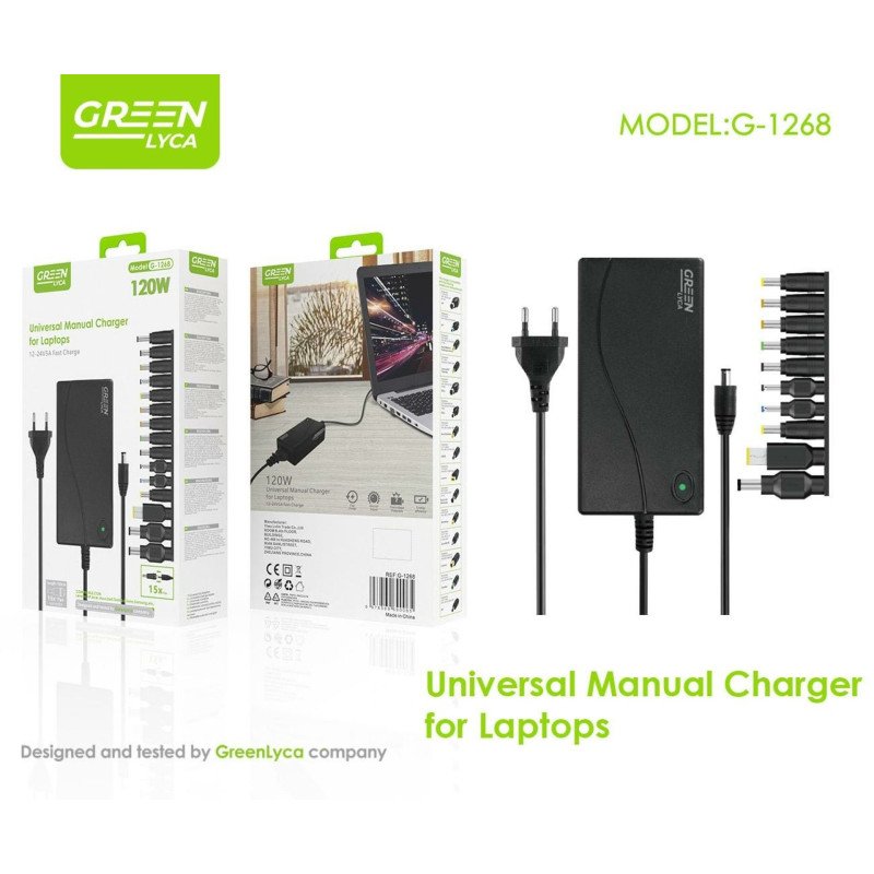 Green-Lyca G1268 120W Auto-Voltage Regulating Multi-Function Laptop Charger 10-Pin