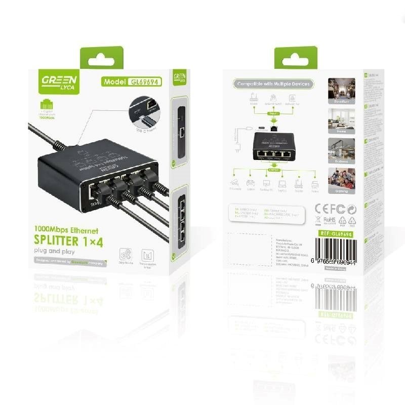 Green-Lyca GL69694 Διακόπτης δικτύου 1000mbps Gigabit Ethernet 1 Σε 4 θυρών