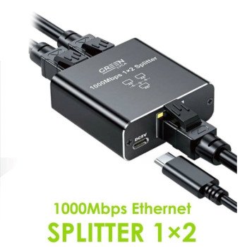 Green-Lyca GL69695 Διακόπτης δικτύου 1000mbps Gigabit Ethernet 1 Σε 2 θυρών With DC-5V USB-C Power Port