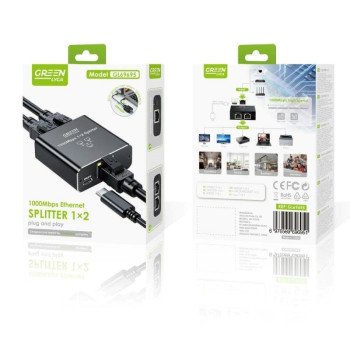 Green-Lyca GL69695 Διακόπτης δικτύου 1000mbps Gigabit Ethernet 1 Σε 2 θυρών With DC-5V USB-C Power Port